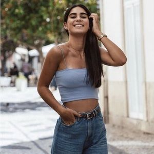 Zara Blue Ribbed Scrappy Cropped Tank